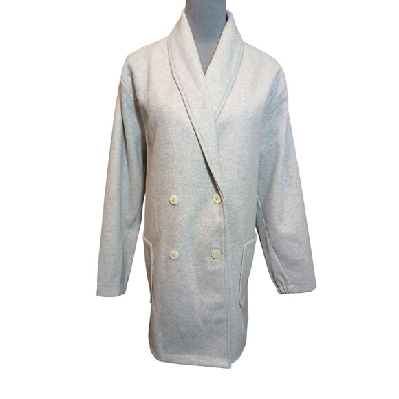 Pure Jill Double Breasted Shawl Collar Long Peacoat Womens Large Gray Pockets - Picture 1 of 9